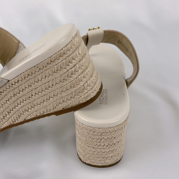 Michael Kors Verity Espadrille Wedge Sandals Cream Size 7 Signature Logo Pattern - Picture 5 of 16